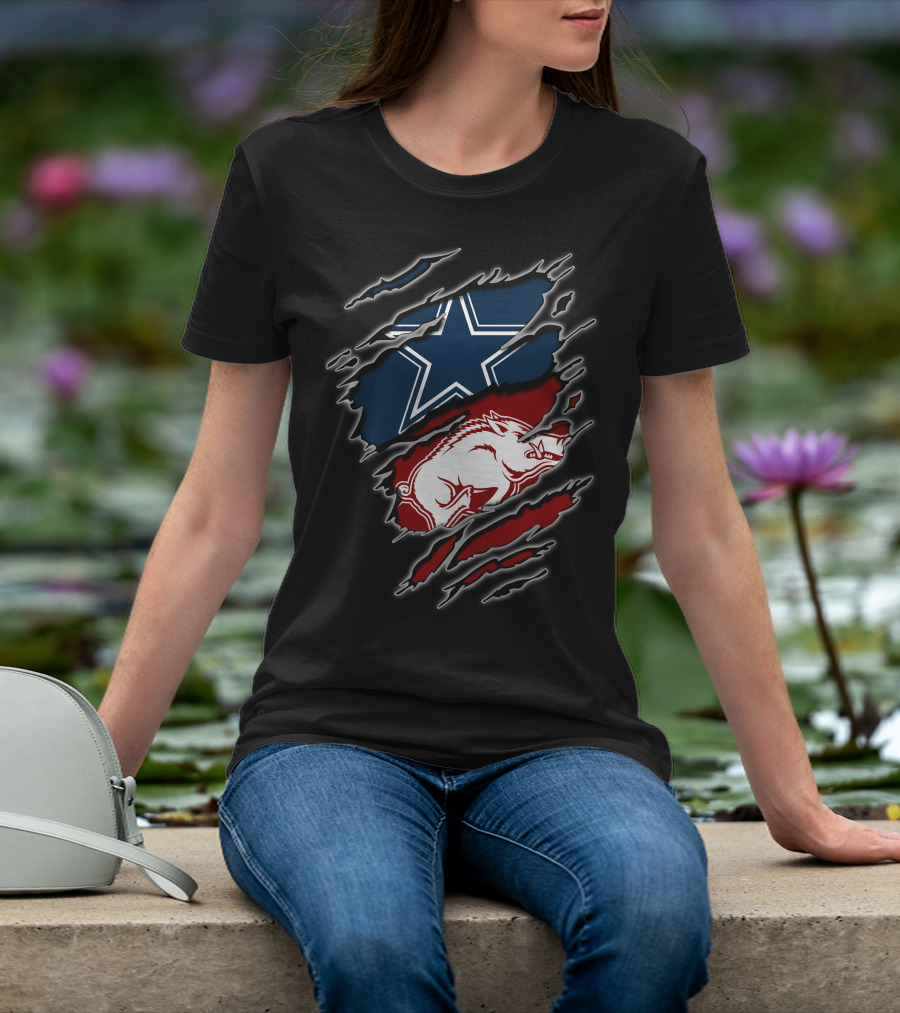 Dallas Cowboys And Arkansas Razorbacks Ripped T-Shirt