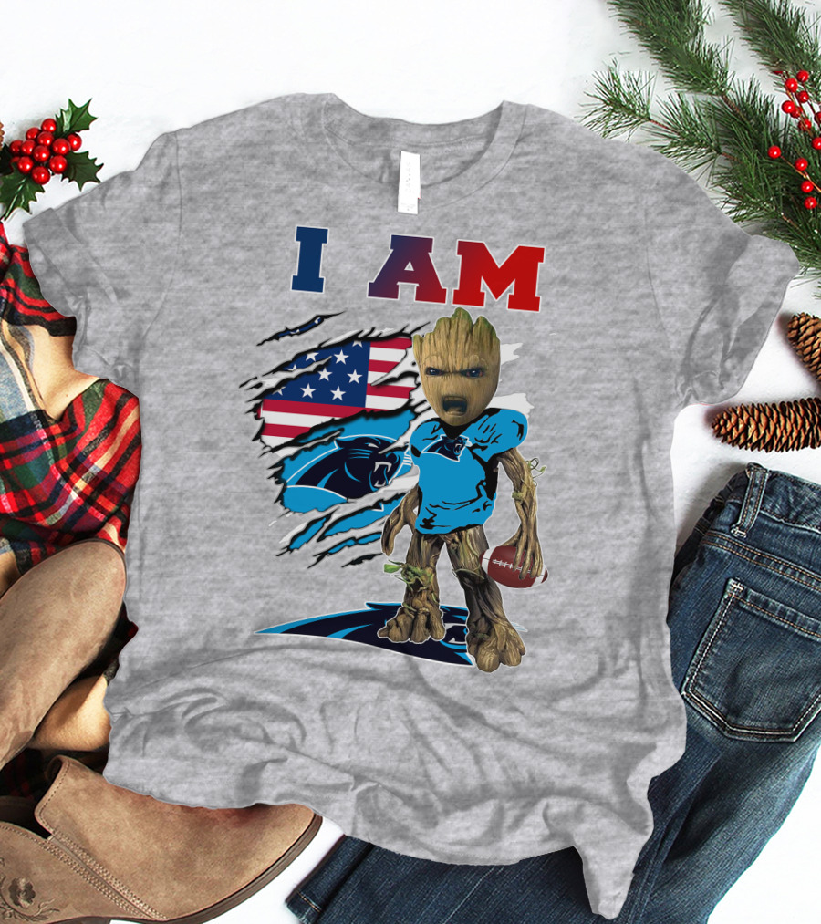 I Am Panthers Groot Football American Flag Crossover T-Shirt