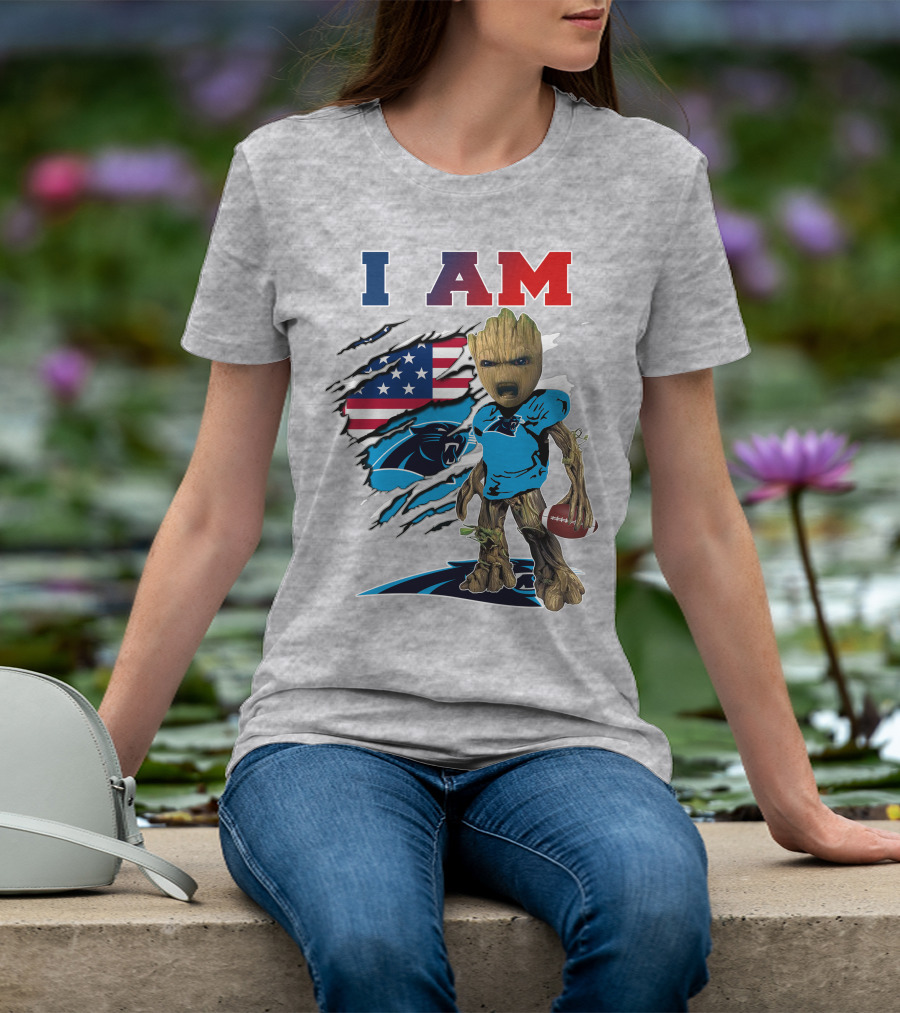 I Am Panthers Groot Football American Flag Crossover T-Shirt