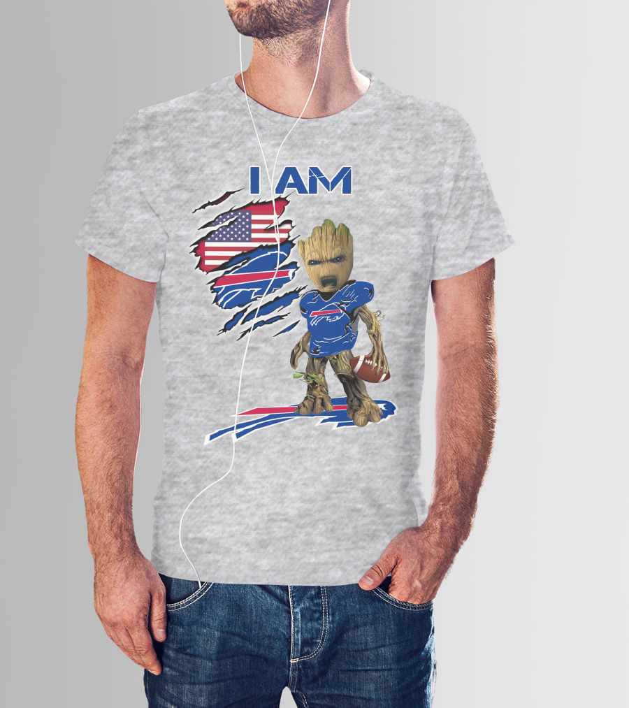 I Am American Flag Football Groot Bills T-Shirt
