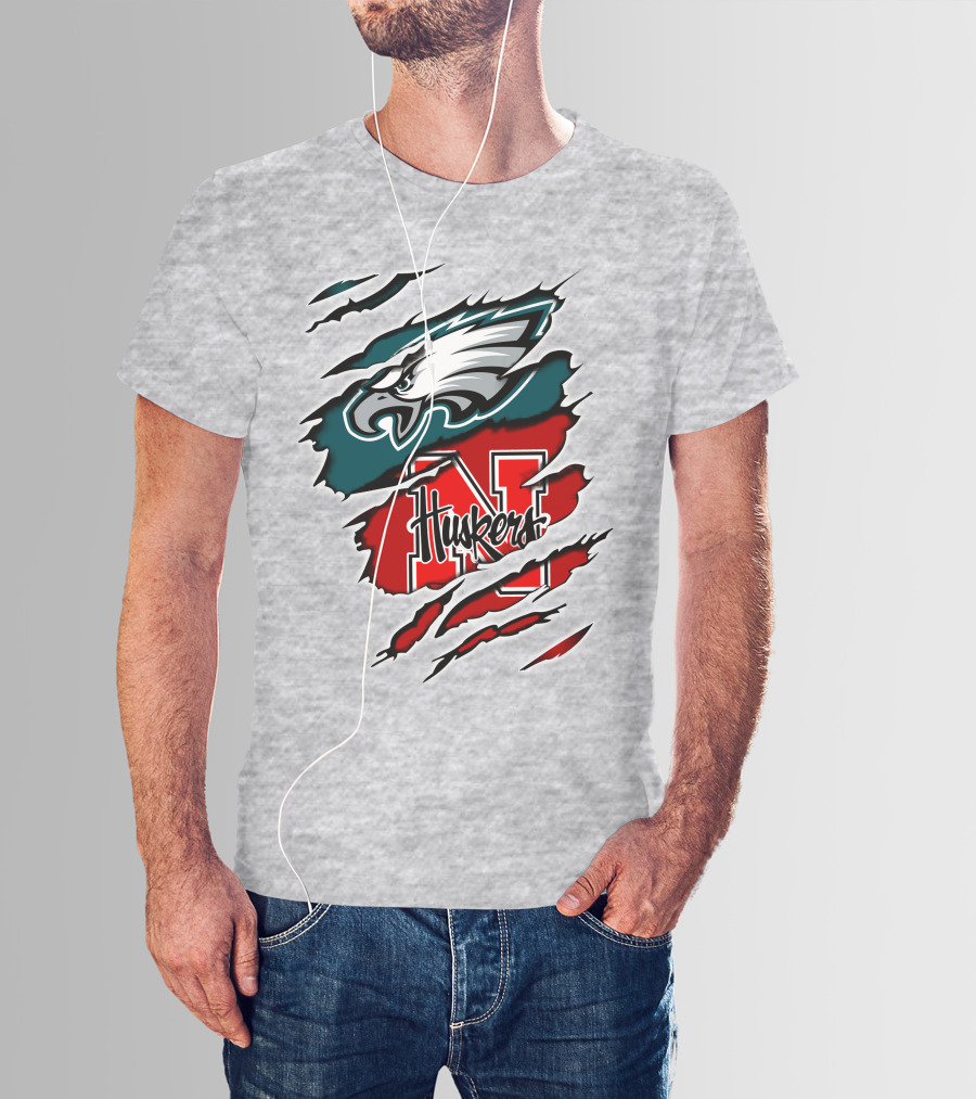 Philadelphia Eagles And Nebraska Cornhuskers Fans Rip And Tear T-Shirt