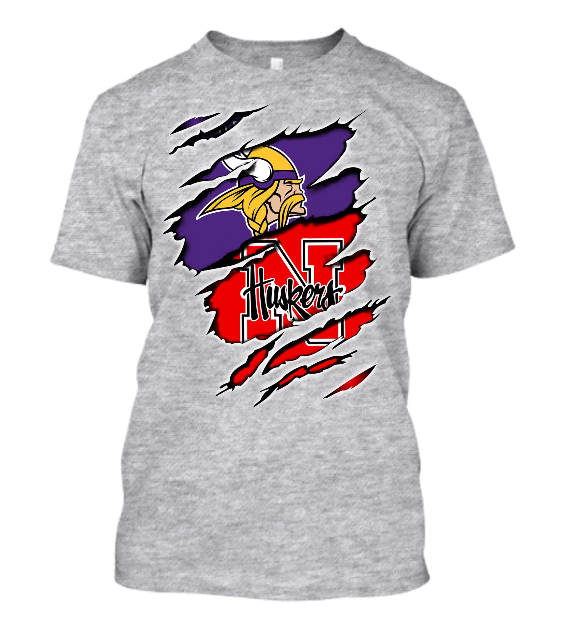 Vikings Huskers Claw Marks Logo Fusion T-Shirt