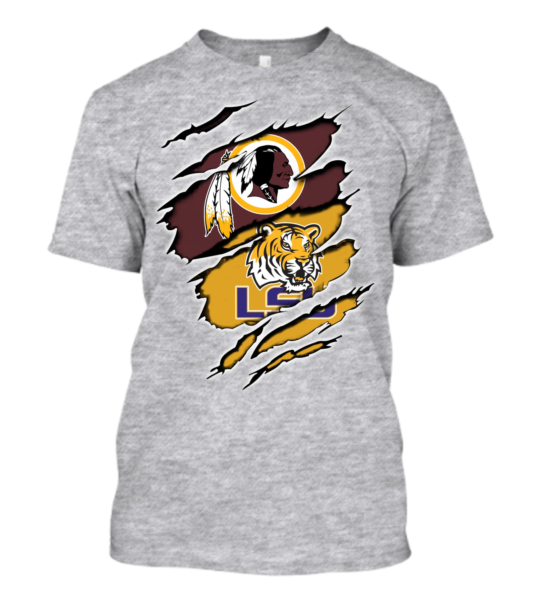 Redskins Logo Claw Rip Over Lsu Tigers T-Shirt