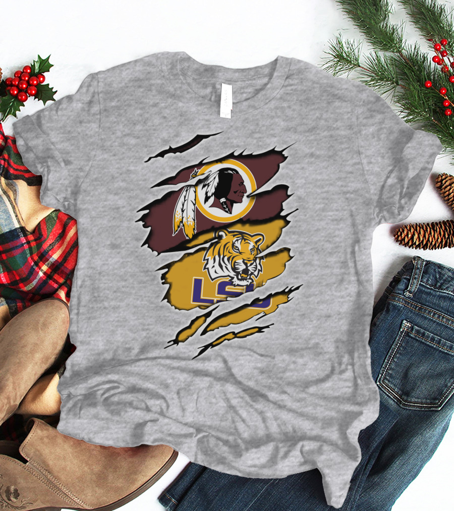 Redskins Logo Claw Rip Over Lsu Tigers T-Shirt