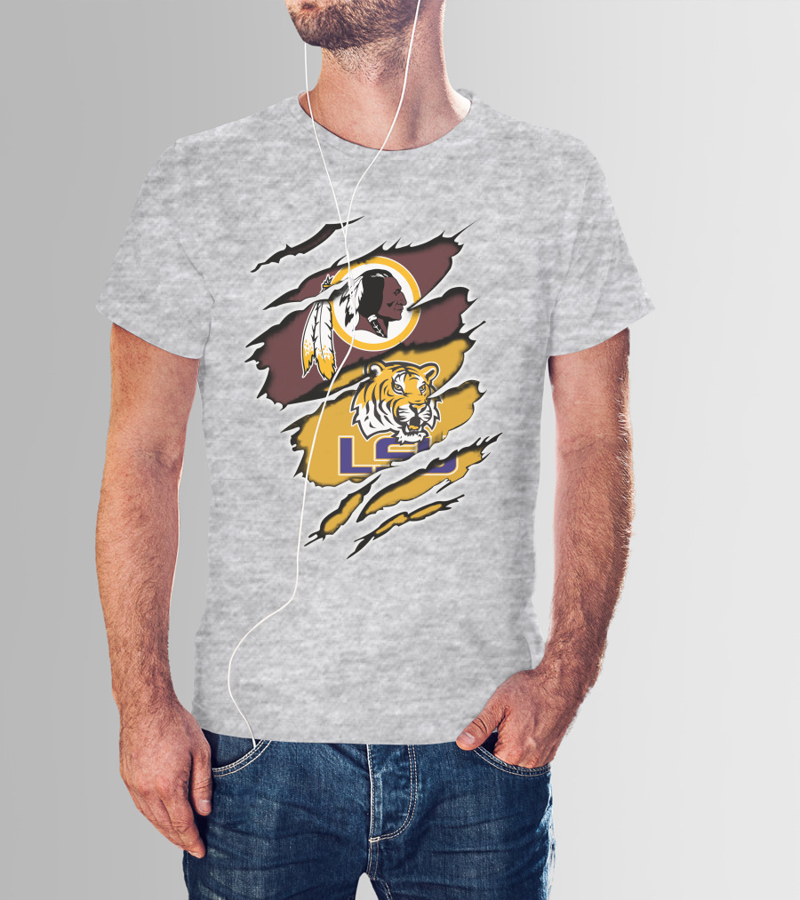 Redskins Logo Claw Rip Over Lsu Tigers T-Shirt