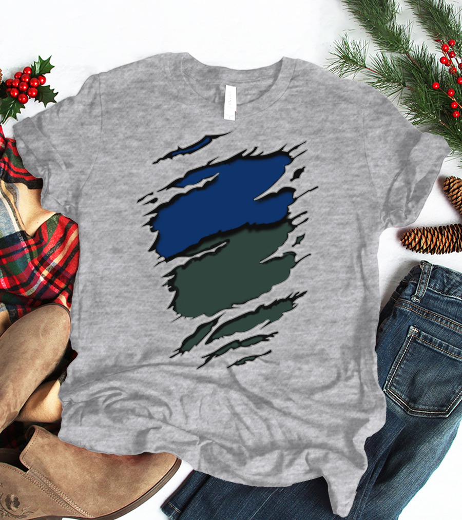 Jets Met Midnight Blue Forest Green Rip Effect T-Shirt