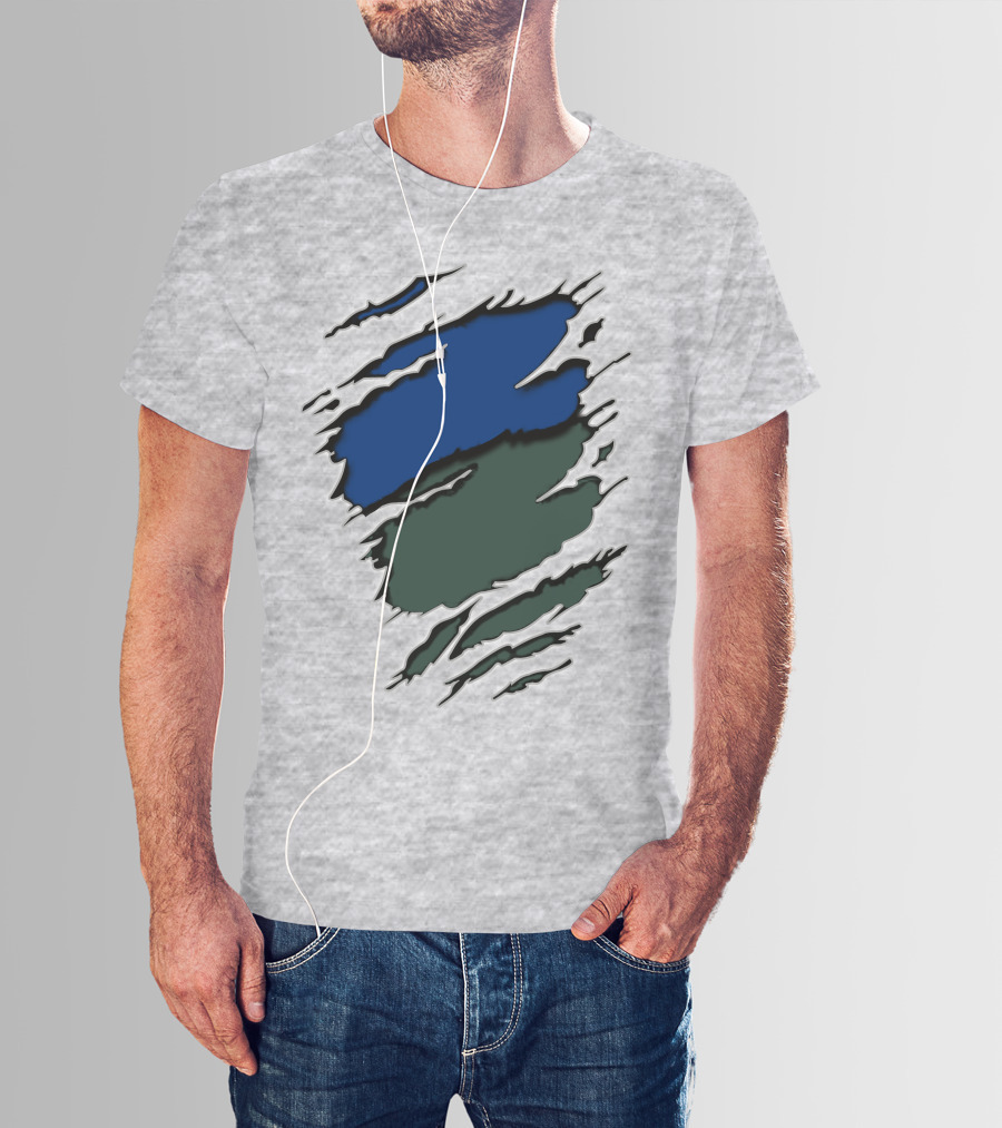 Jets Met Midnight Blue Forest Green Rip Effect T-Shirt