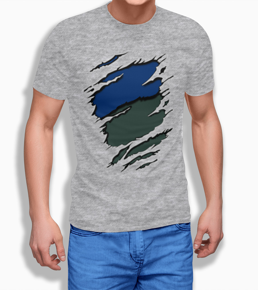 Jets Met Midnight Blue Forest Green Rip Effect T-Shirt
