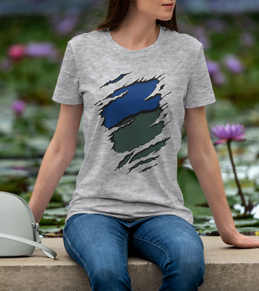 Jets Met Midnight Blue Forest Green Rip Effect T-Shirt