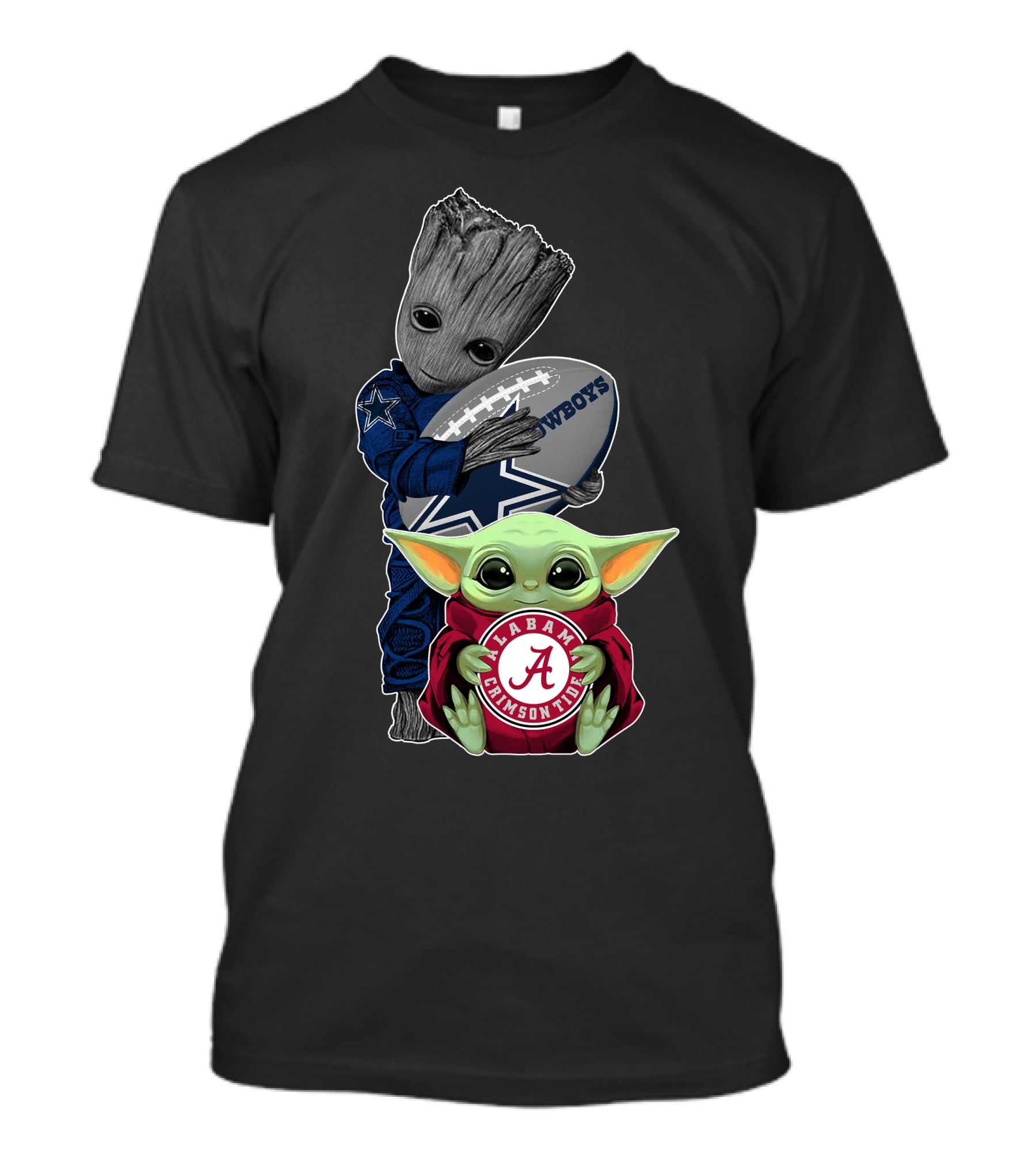 Cowboys Guardians Holding Football Alabama Crimson Tide Baby Yoda T-Shirt