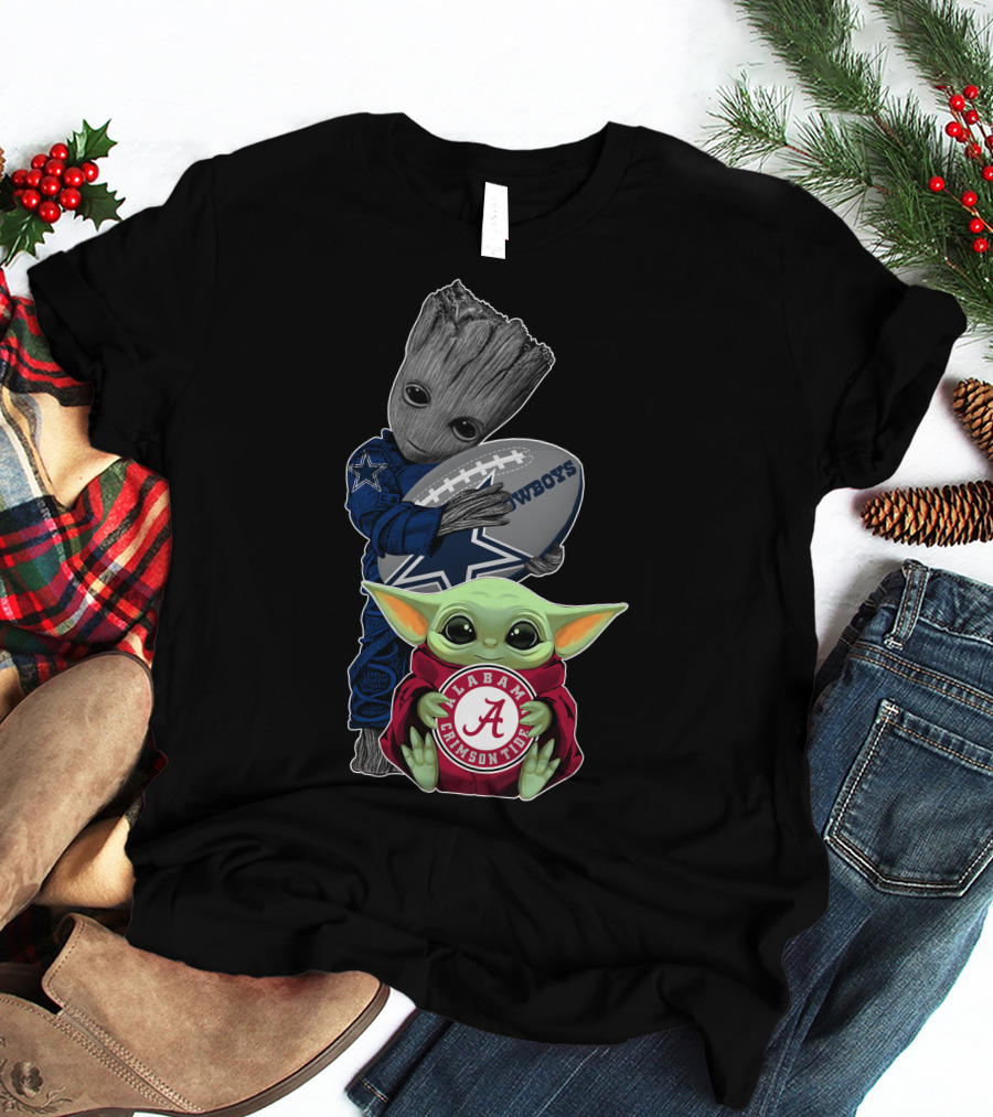 Cowboys Guardians Holding Football Alabama Crimson Tide Baby Yoda T-Shirt