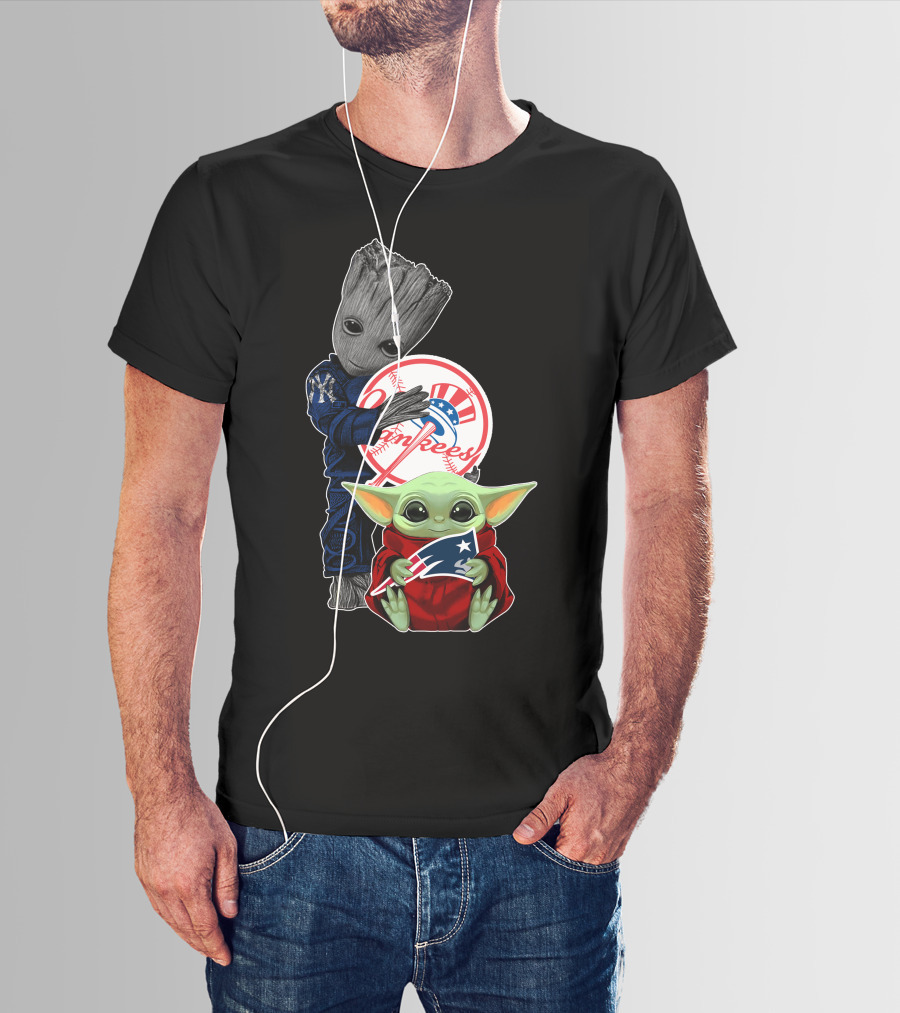 Yankees Logo Baby Yoda And Groot Holding Baseball T-Shirt