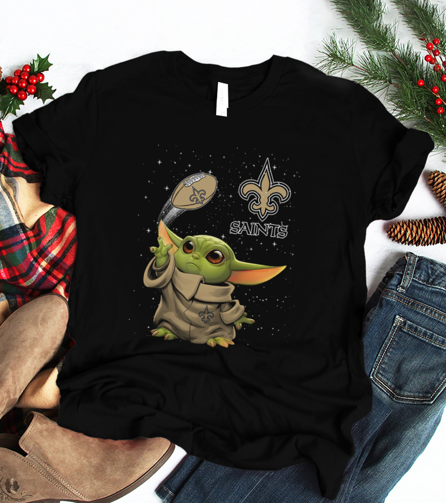 Baby Yoda New Orleans Saints Football Star Wars Collaboration T-Shirt
