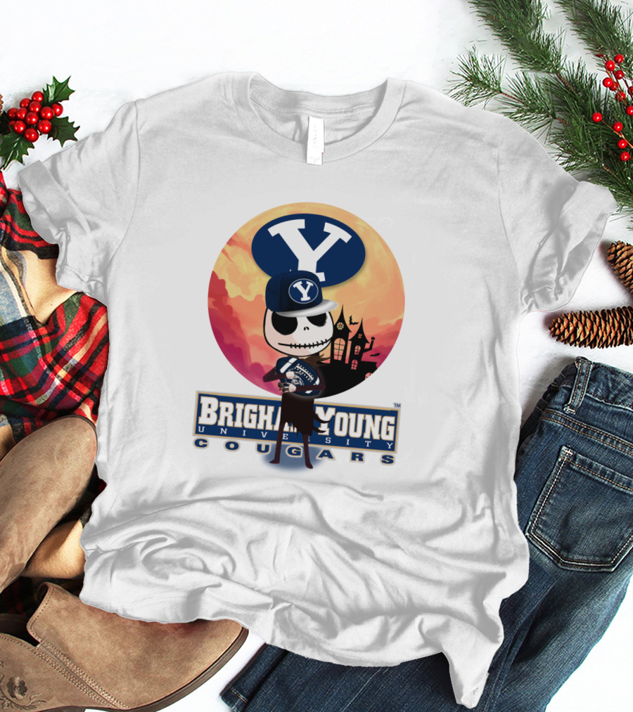Brigham Young University Cougars Skeleton Halloween Football T-Shirt