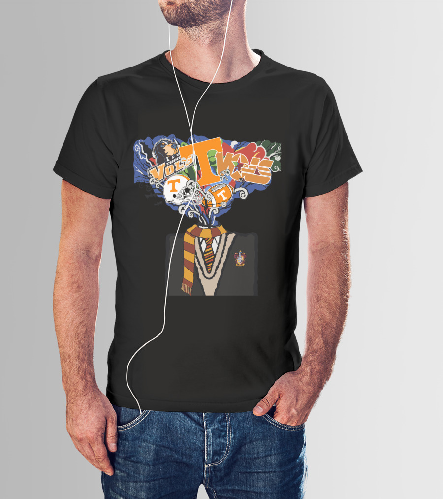 Tennessee Volunteers Helmet With Hogwarts Gryffindor Scarf And House T-Shirt