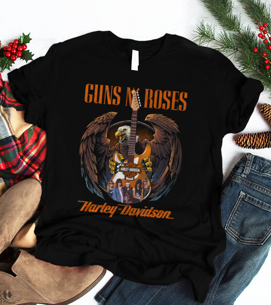 Guns N Roses Harley Davidson Motor Styles Eagle Guitar T-Shirt