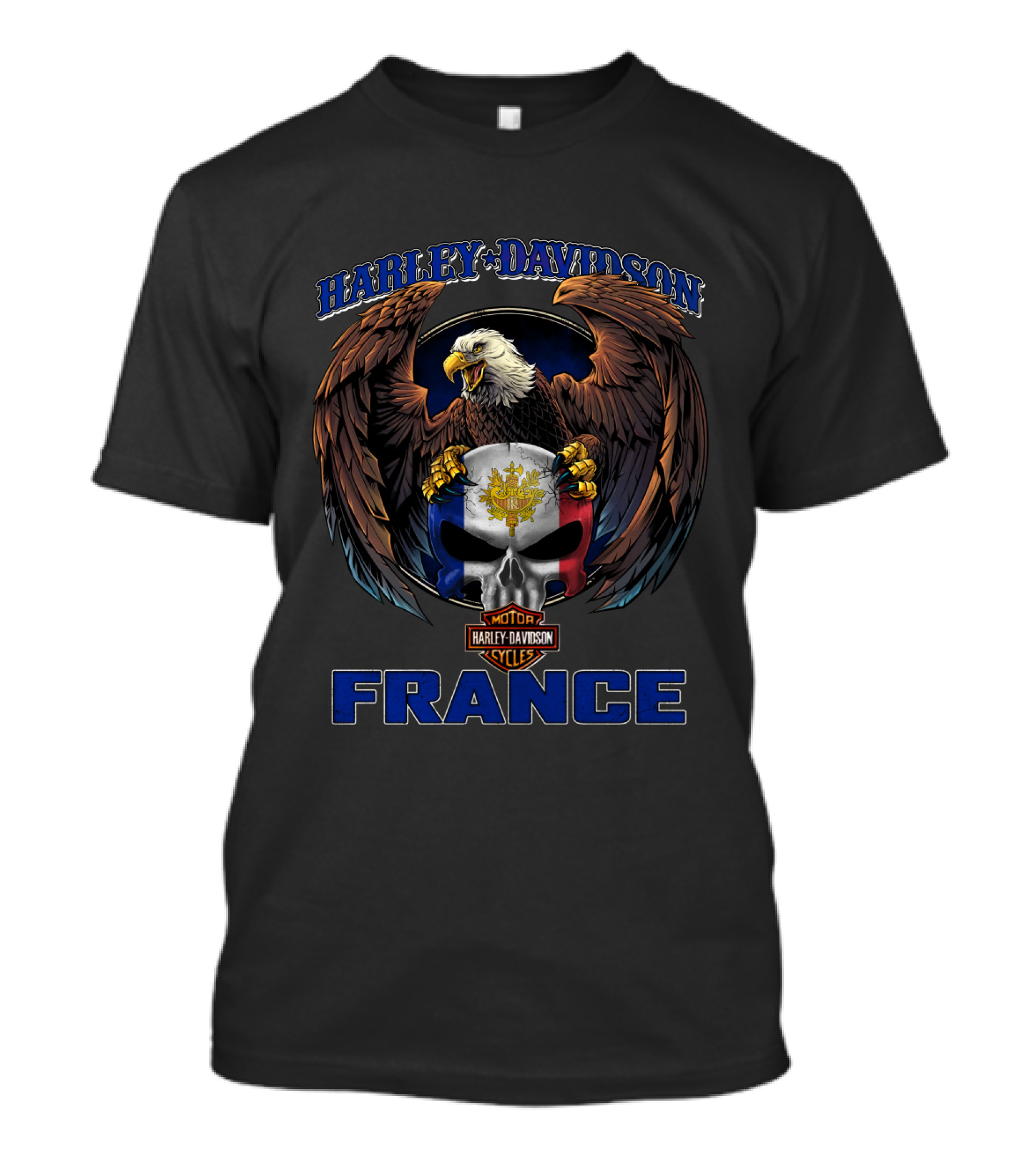 Harley Davidson France Eagle Skull Crest Motocycles T-Shirt