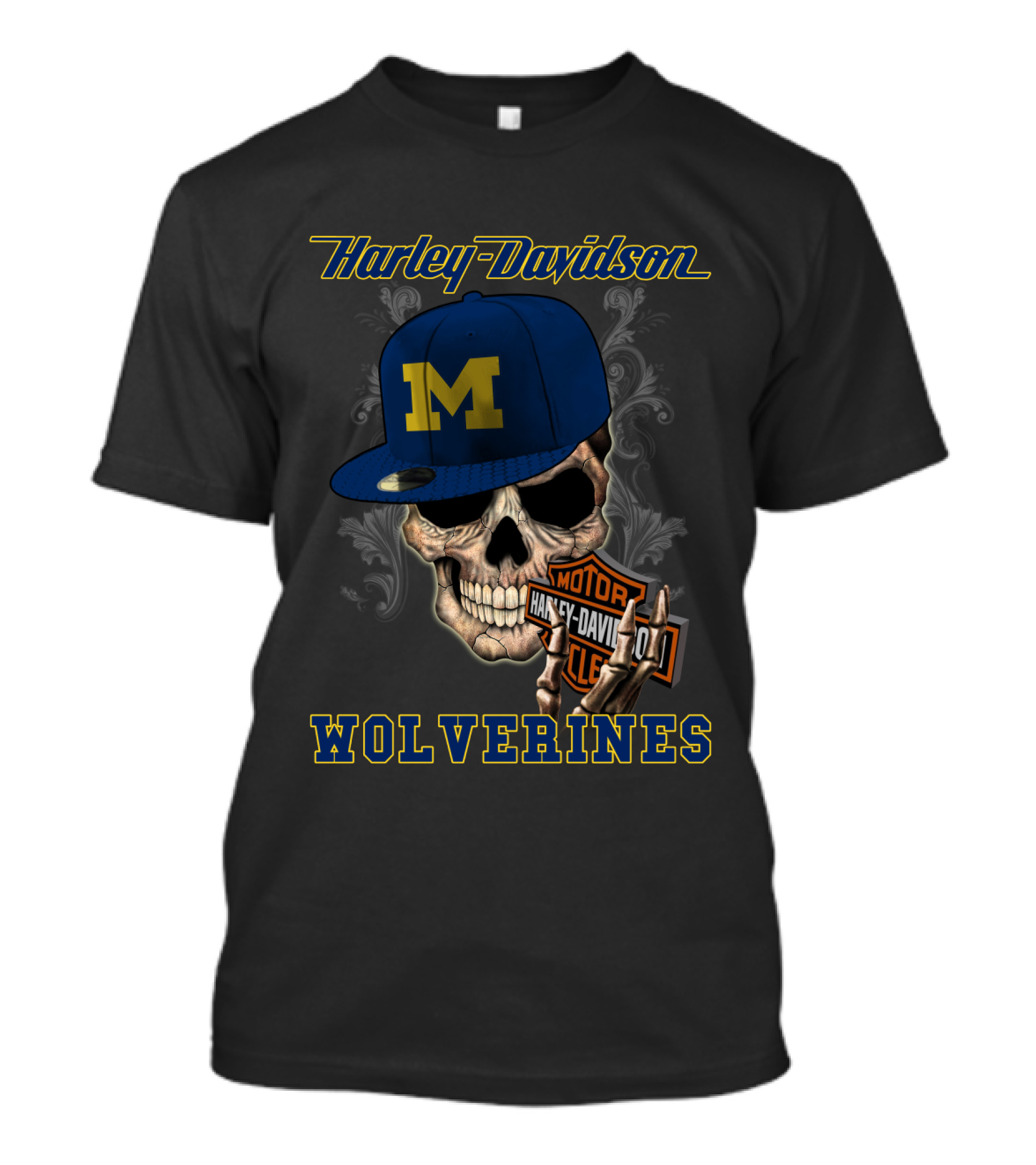 Harley Davidson Michigan Wolverines Skull With Cap T-Shirt