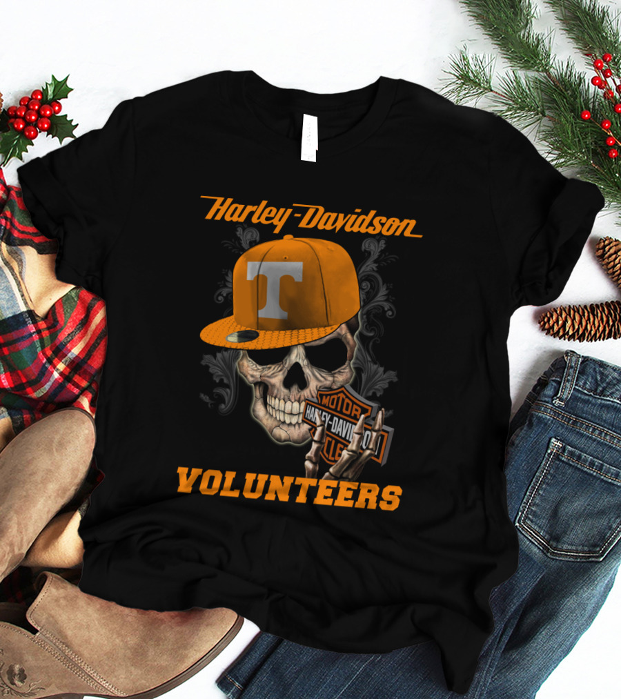 Harley Davidson Skull With Tennessee Volunteers Cap T-Shirt