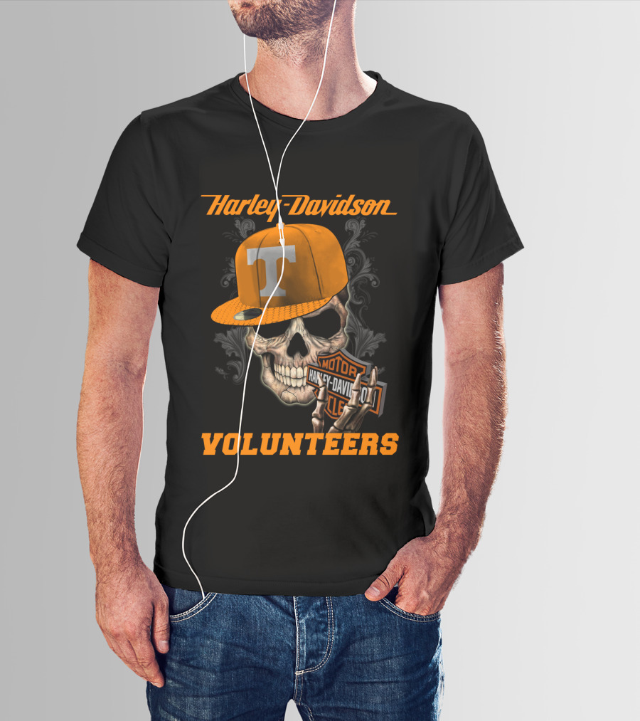 Harley Davidson Skull With Tennessee Volunteers Cap T-Shirt