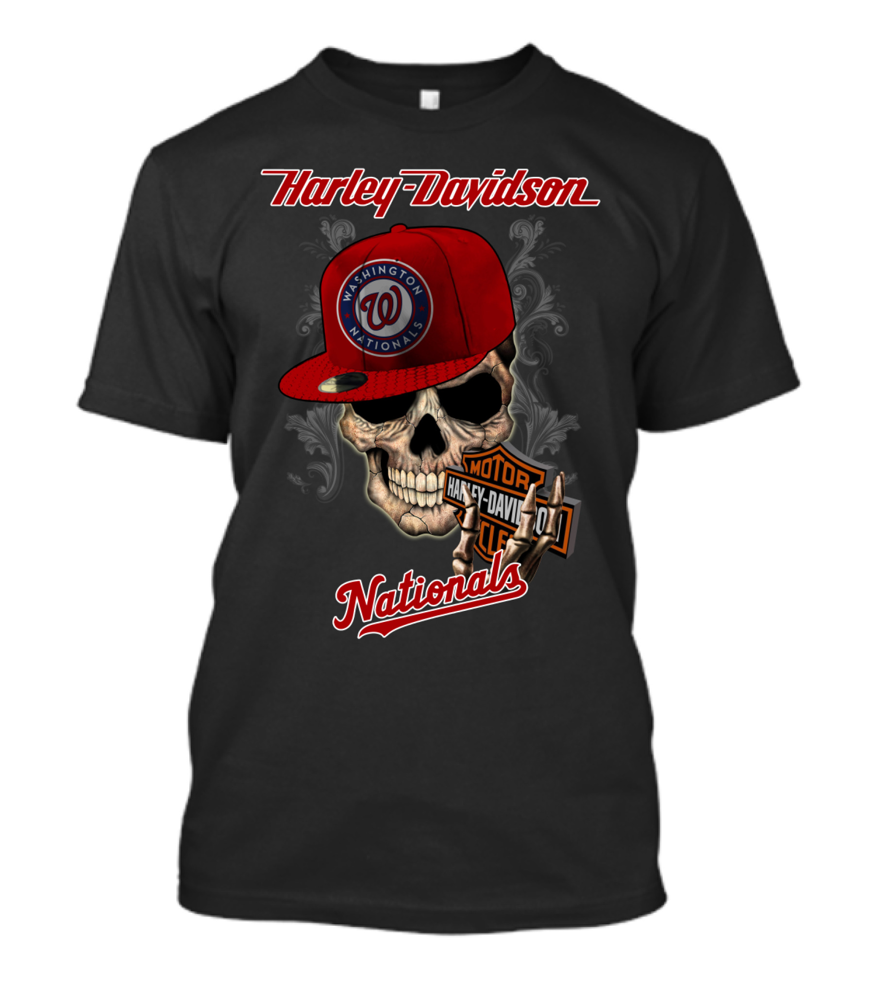 Harley Davidson Washington Nationals Skull Hat T-Shirt