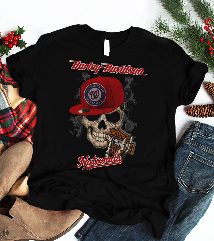 Harley Davidson Washington Nationals Skull Hat T-Shirt