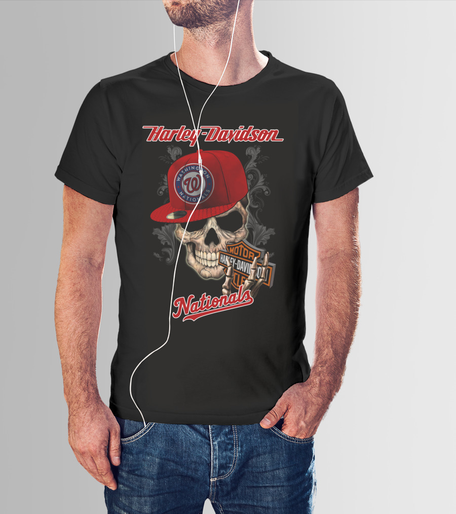 Harley Davidson Washington Nationals Skull Hat T-Shirt