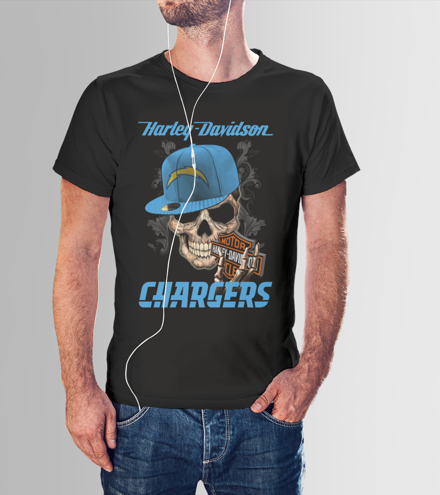Harley Davidson Skull Los Angeles Chargers Motorcycle T-Shirt
