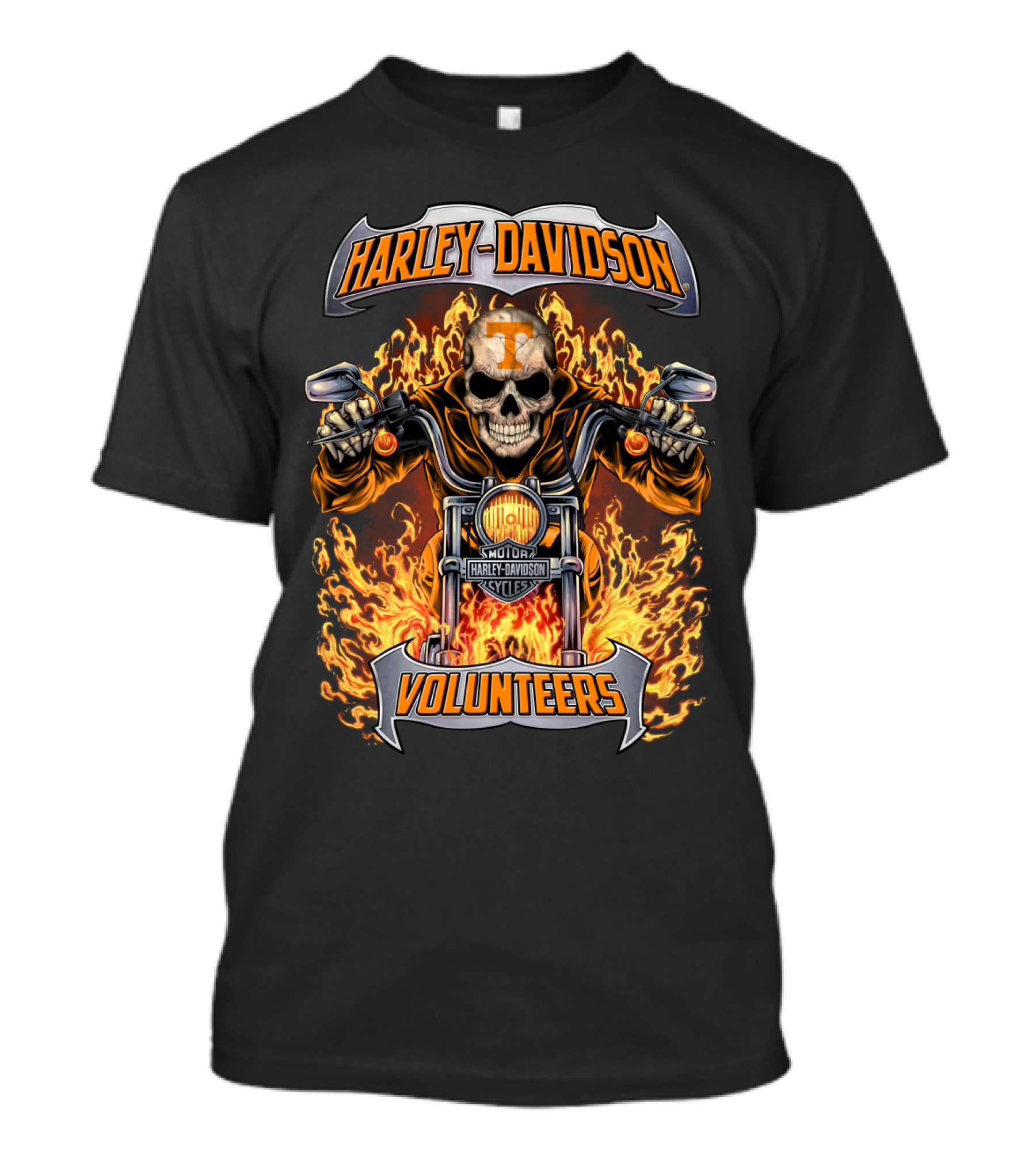 Harley Davidson Tennessee Volunteers Skull Motorcycle Flames T-Shirt