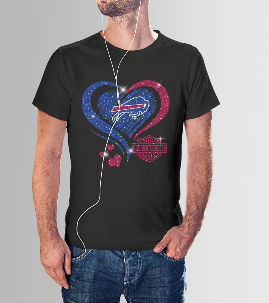 Buffalo Bills Harley Davidson Heart Sparkle T-Shirt