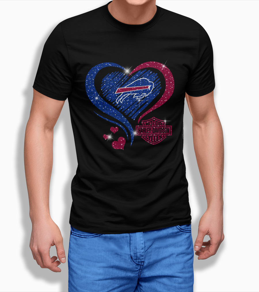Buffalo Bills Harley Davidson Heart Sparkle T-Shirt