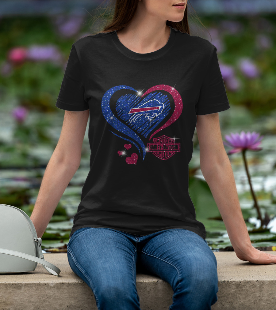 Buffalo Bills Harley Davidson Heart Sparkle T-Shirt