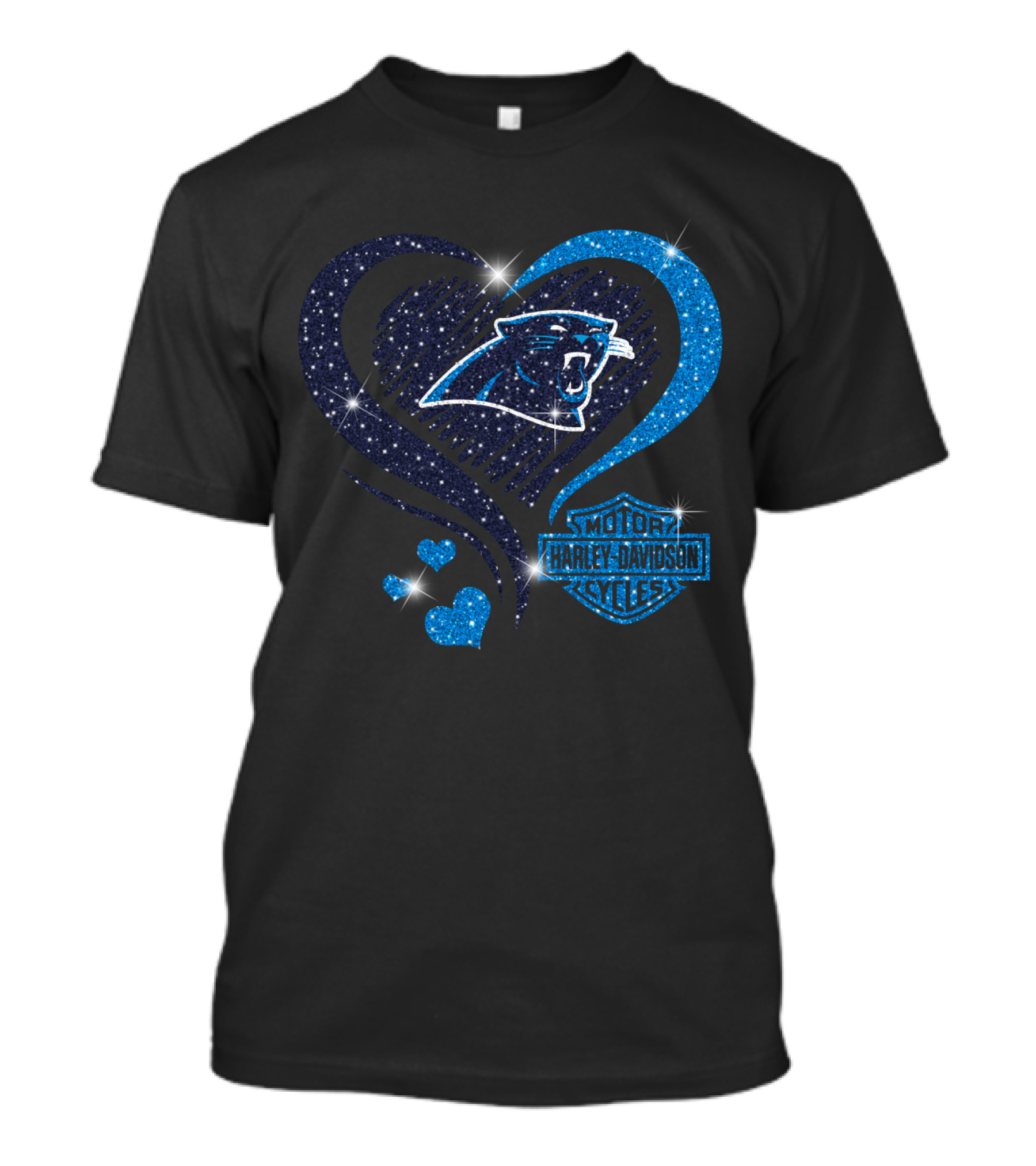 Carolina Panthers Heart Sparkle With Harley Davidson T-Shirt