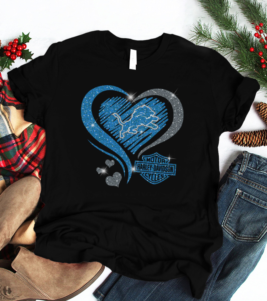 Detroit Lions Heart Harley Davidson T-Shirt