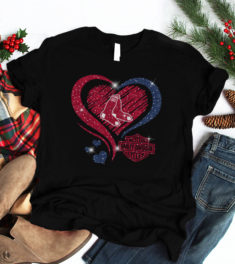 Boston Red Sox Heart Harley Davidson Styles T-Shirt