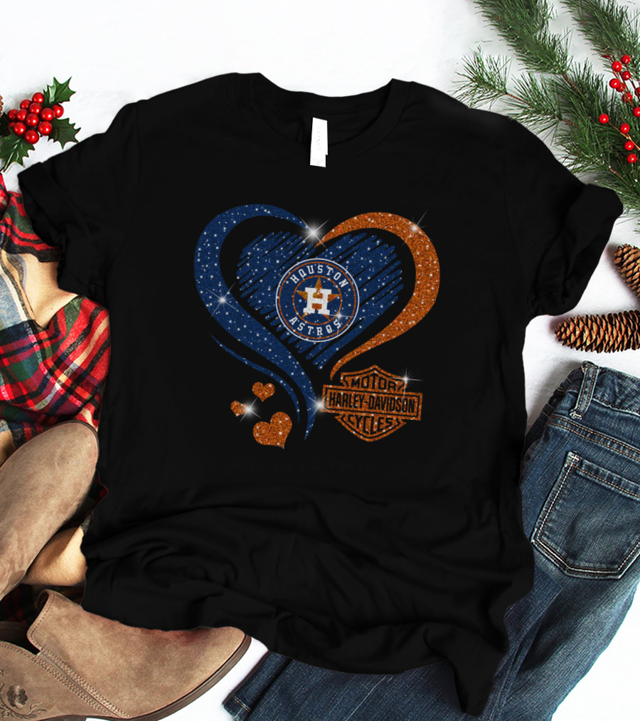 Houston Astros Harley Davidson Sparkle Heart T-Shirt