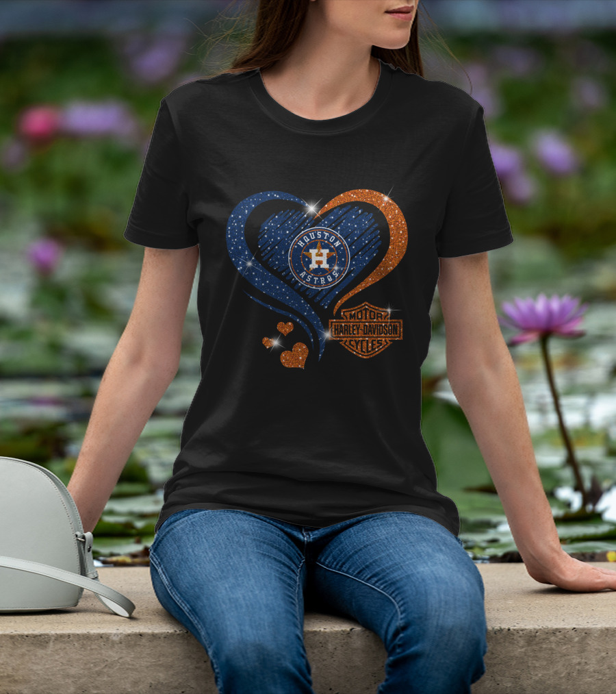 Houston Astros Harley Davidson Sparkle Heart T-Shirt