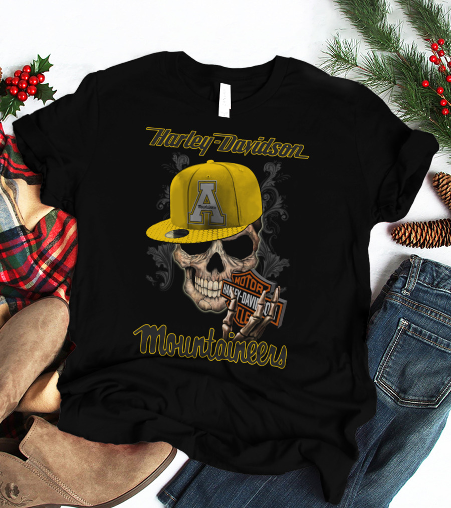 Harley Davidson Appalachian State Mountaineers Skull With Cap T-Shirt
