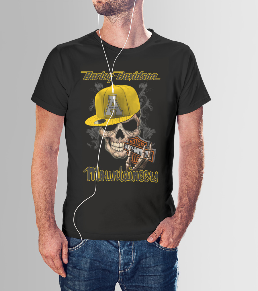 Harley Davidson Appalachian State Mountaineers Skull With Cap T-Shirt