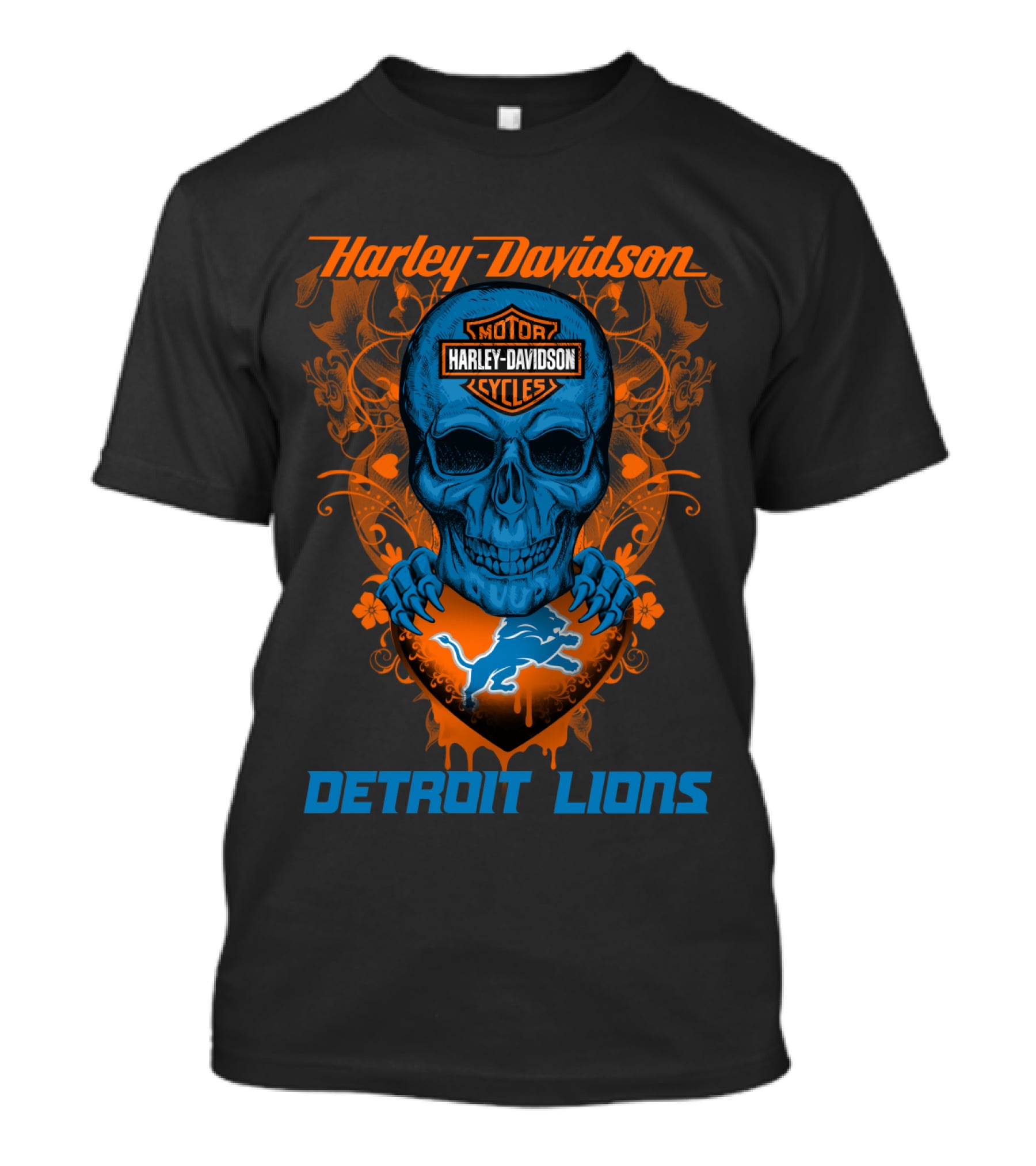 Harley Davidson Motor Detroit Lions Skull T-Shirt