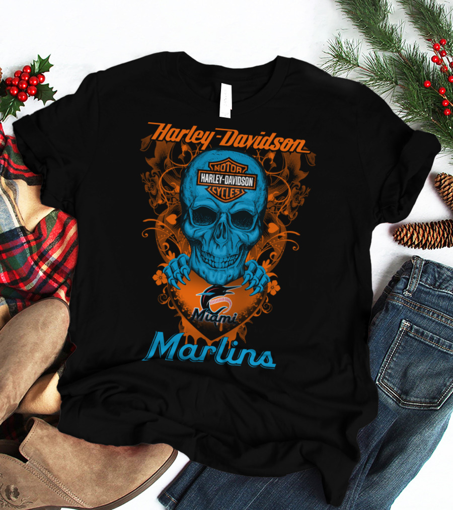 Harley Davidson Miami Marlins Skull T-Shirt