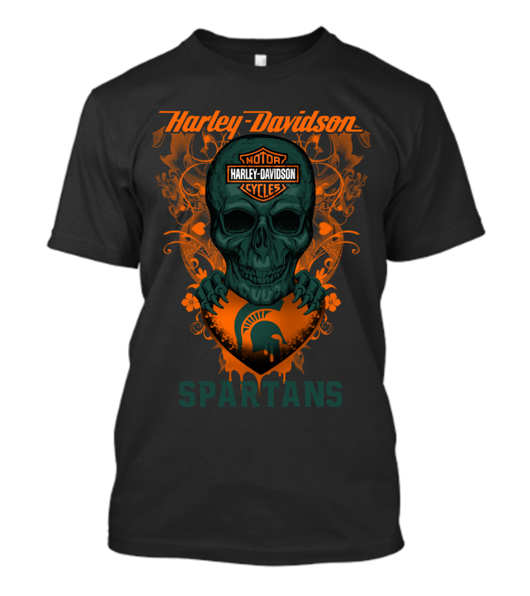 Harley Davidson Motor Cycles Skull Michigan State Spartans T-Shirt
