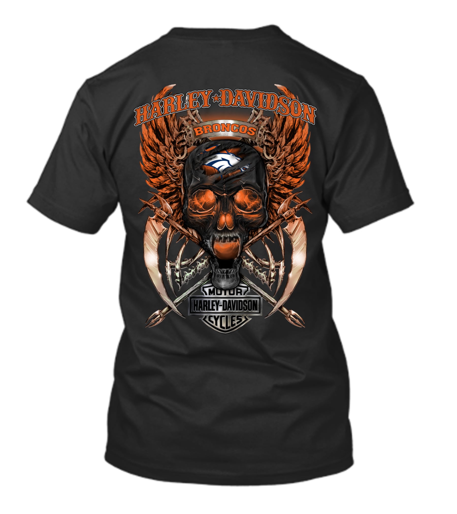 Harley Davidson Broncos Denver Broncos Nfl Skull And Wings T-Shirt