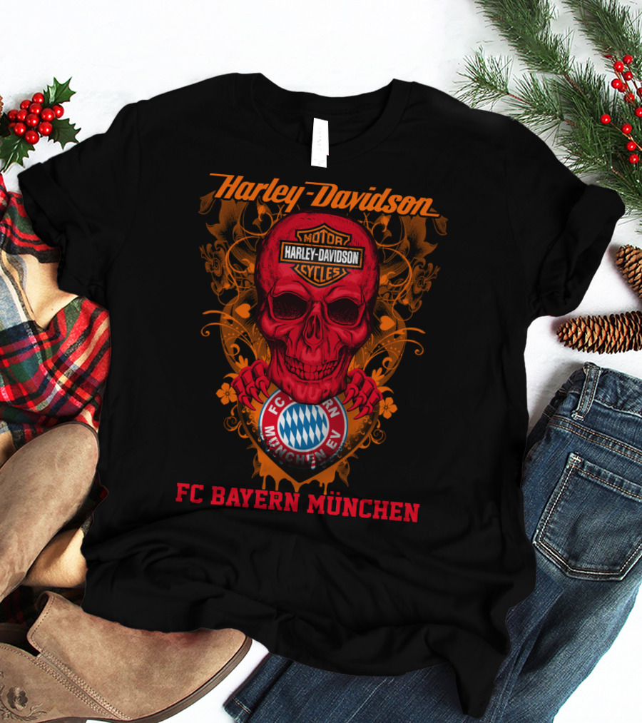 Harley Davidson Motor Cycles Skull Fc Bayern München T-Shirt