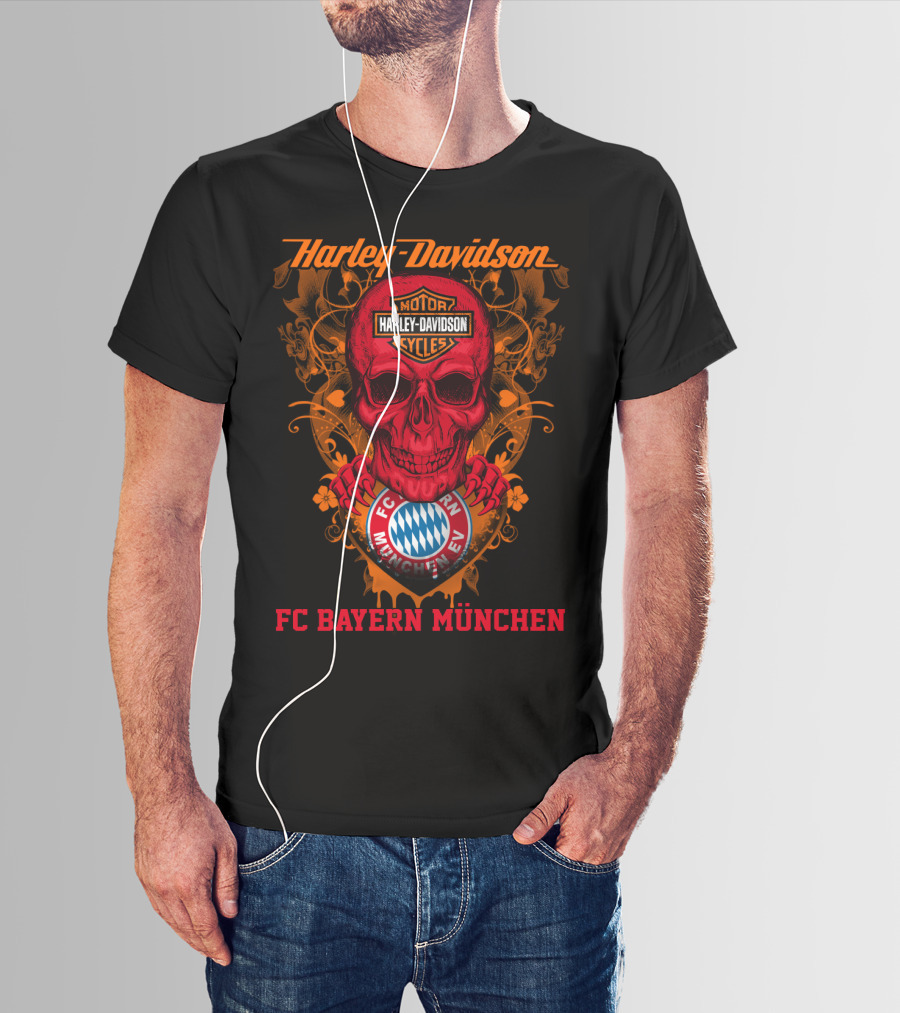 Harley Davidson Motor Cycles Skull Fc Bayern München T-Shirt