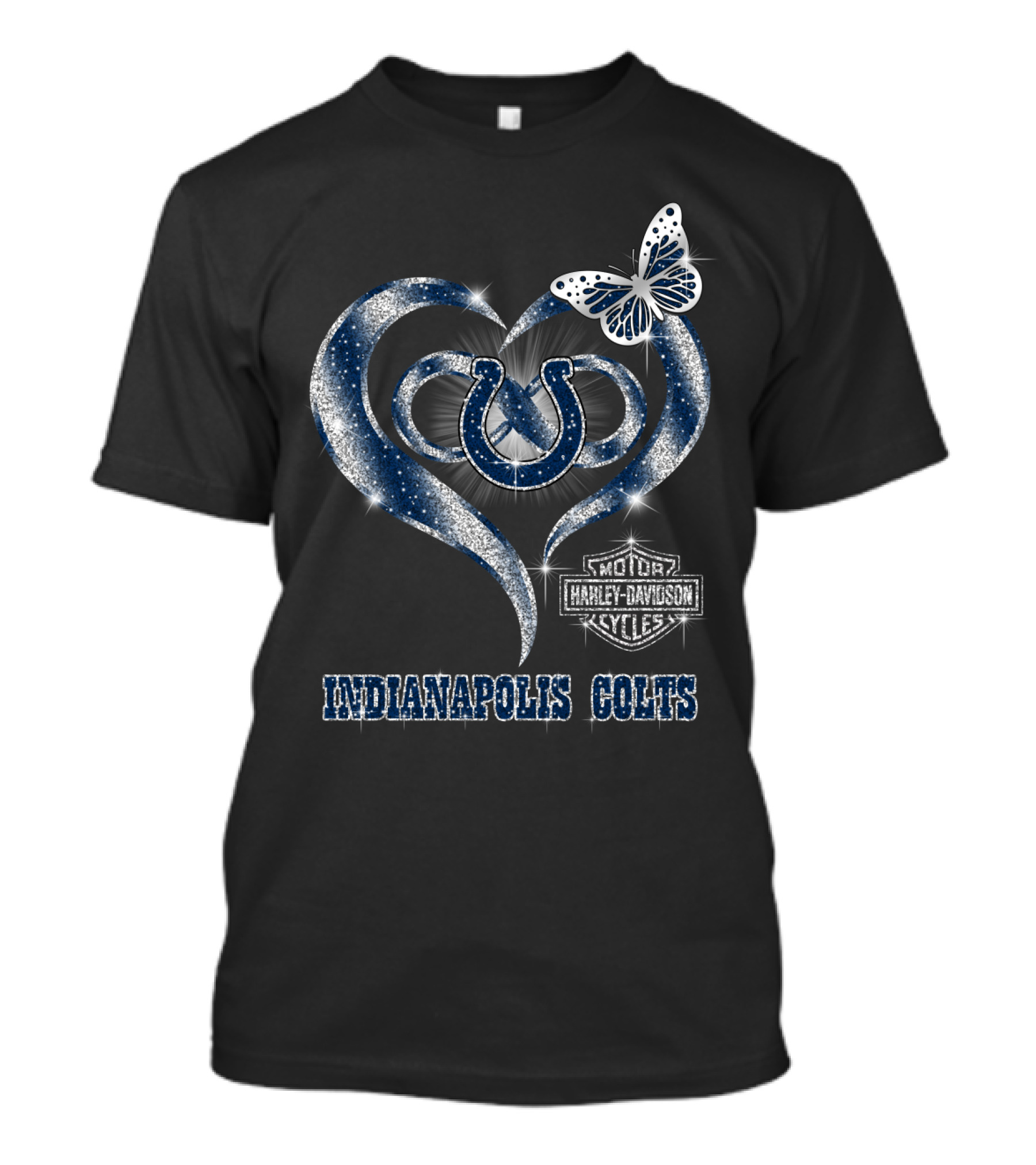 Indianapolis Colts Harley Davidson Heart Logo With Butterfly T-Shirt