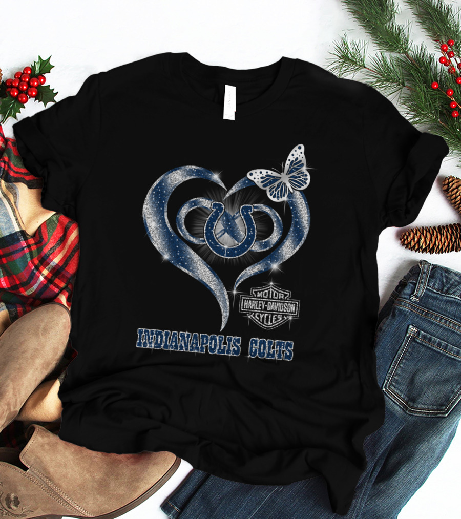 Indianapolis Colts Harley Davidson Heart Logo With Butterfly T-Shirt