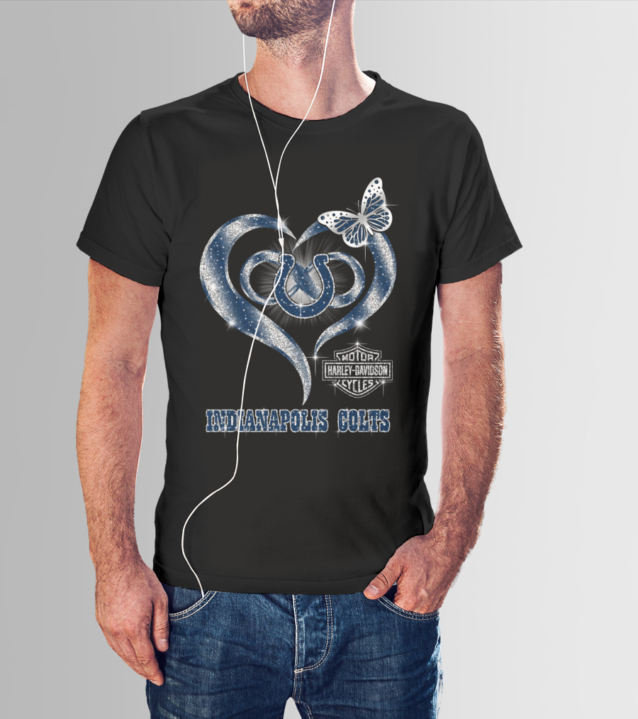 Indianapolis Colts Harley Davidson Heart Logo With Butterfly T-Shirt