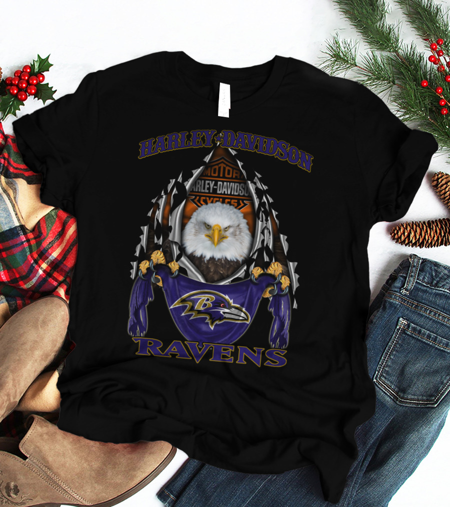 Harley Davidson Baltimore Ravens Eagle Motif T-Shirt