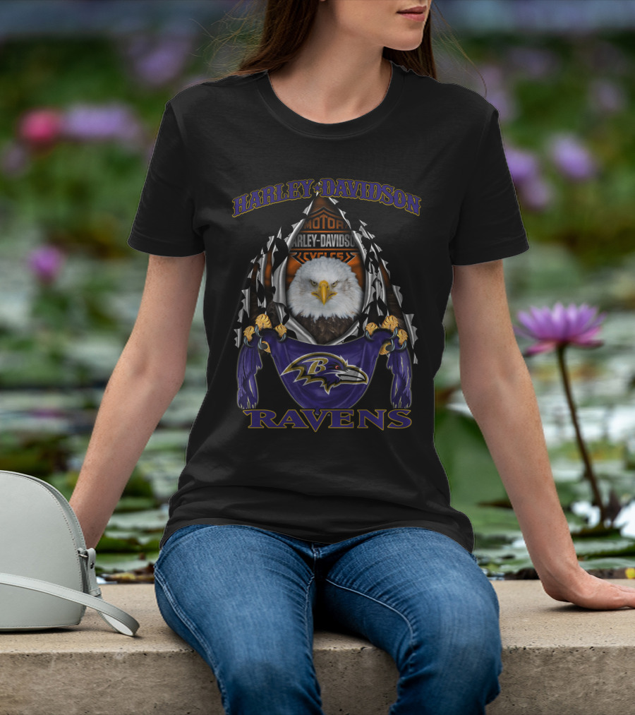 Harley Davidson Baltimore Ravens Eagle Motif T-Shirt